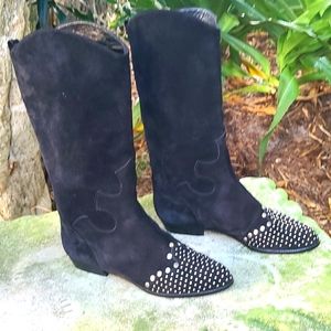Stuart black suede silver studded boots. Size 7B. EUC